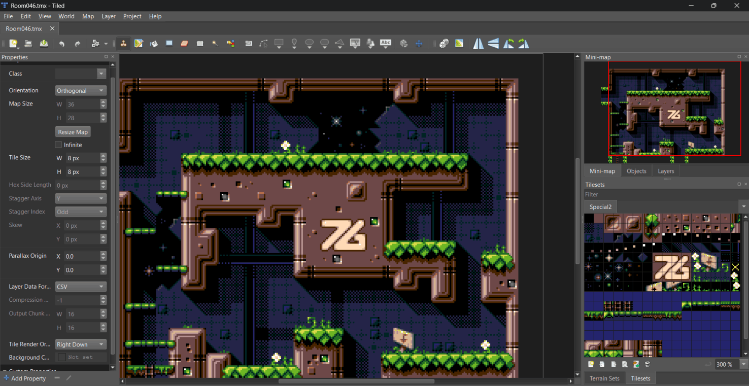 Dreamtime Monty. Zingot level map for the ZX Spectrum Next in Tiled.